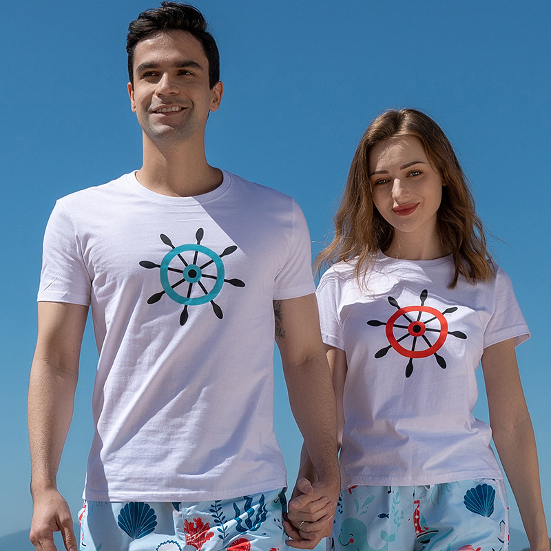 Suministro directo de fábrica pareja Camiseta de manga corta marca de moda masculina camisa de fondo camiseta ropa pareja desgaste verano personalizable LOGO