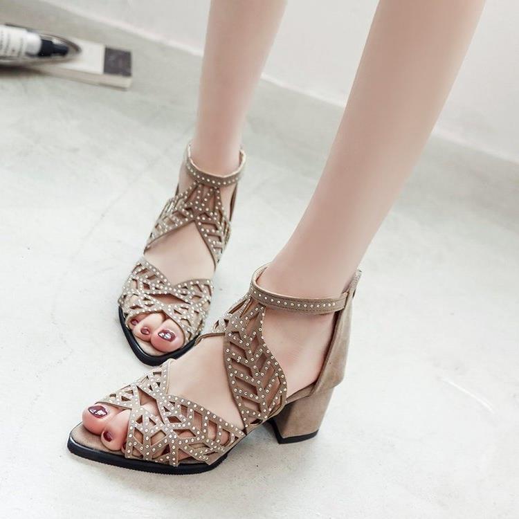 Water Diamond Sandals Women's Summer New Fish Mouth Thick High Heel Hollow Fashion Single Nightclub Sexy Black Mesh_voghion.com