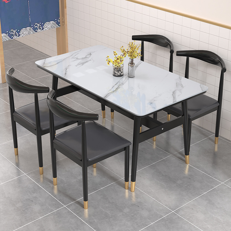 Rock Plate Dining Table Light Luxury Modern Simple Household Small Apartment Rectangular Restaurant Commercial Fast Food Restaurant Dining Table and Chair Combination