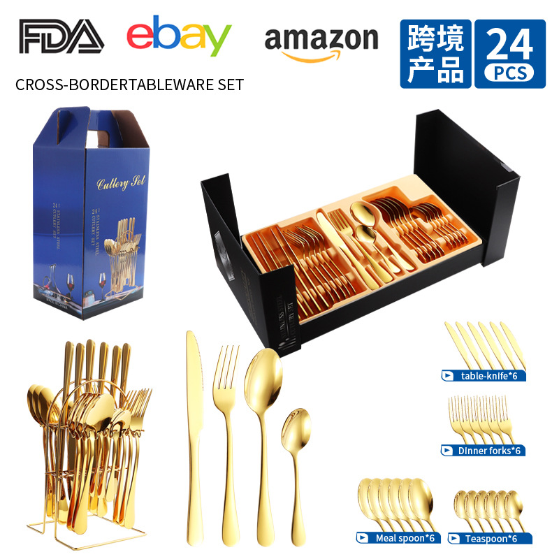 1010 cuchillos y tenedores cucharas de té 24 piezas percha set caja de regalo hotel restaurante occidental cuchillo y tenedor de filete cucharas espejo pulido