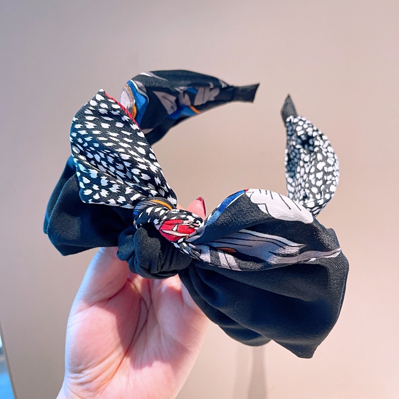 130g Weight Headwear Classification Travel, Festival Occasion Bow Knot Pattern Women'S Gender Retro Style Khaki, Green, Black Color Korean Style Printed Splicing Bows Headband Wholesale Nihaojewelry 11