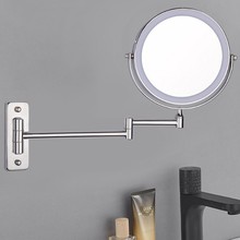三色LED灯光折叠挂墙美妆梳妆镜3倍放大可旋转充电镜酒店浴室批发