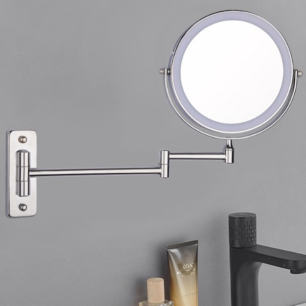 三色LED灯光折叠挂墙美妆梳妆镜3倍放大可旋转充电镜酒店浴室批发