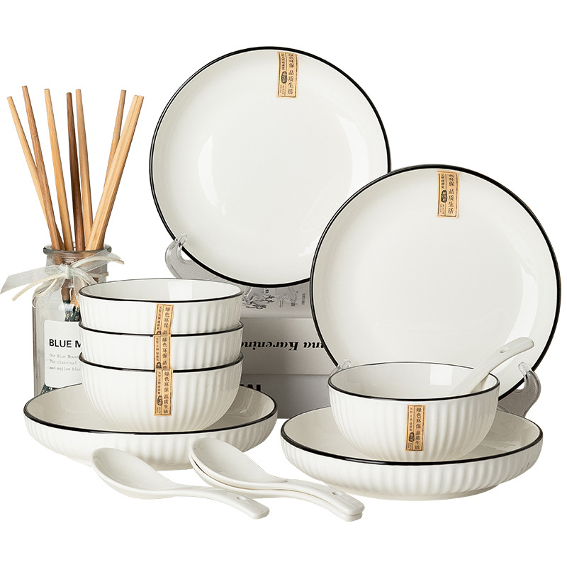 Platos caseros linea negra esmaltado de cerámica de color regalos platos cucharas de cerámica cubierta set de cerámica Jingdezhen image 6
