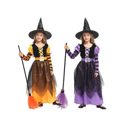 ハロウィン子供用魔女プリンセスコスチューム帽子付き仮装魔女パフォーマンスコスチューム学校ドラマパフォーマンスコスチューム