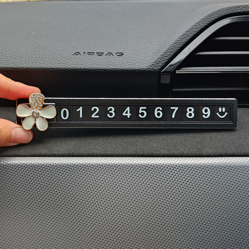 화이트 다이아몬드 꽃-블랙 합금 슬라이딩 주차 카드