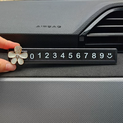 Car number plate mobile: Other Automotive Interior Supplies - white-diamond-flower-black-alloy-sliding-parking-card