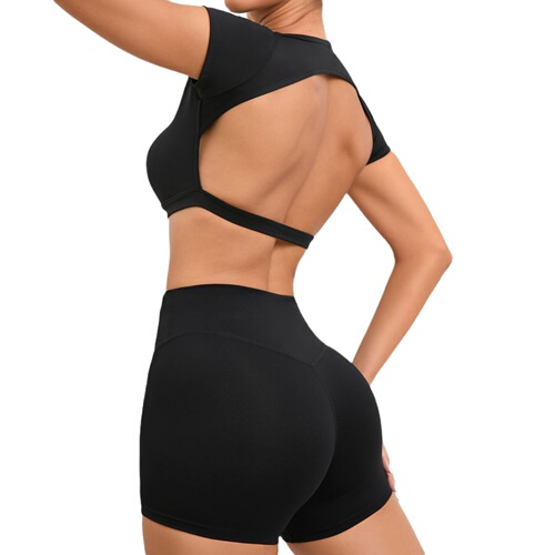 European and American high-waist butt-lifting yoga suit for women, elastic belly-holding fitness quick-drying peach butt fitness sports suit for women