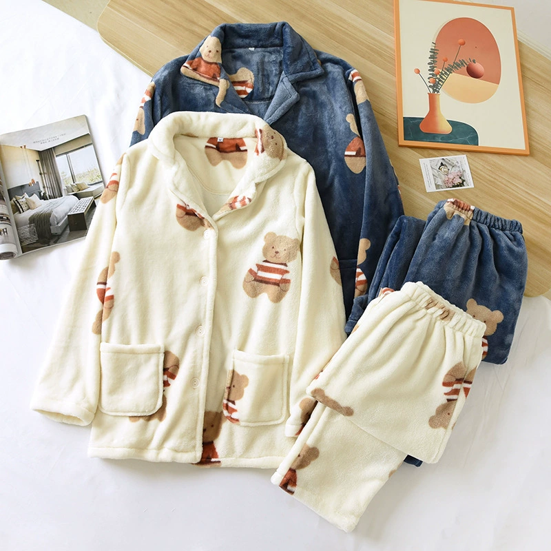 Фланелевая Пижама для пары, осенне-зимняя мужская утолщенная теплая Коралловая флисовая одежда с длинным рукавом, домашняя одежда больших размеров, мягкая и костюм