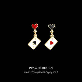 无耳洞耳夹日韩甜美爱心扑克牌耳环女甜酷不对称桃心耳钉耳饰耳坠