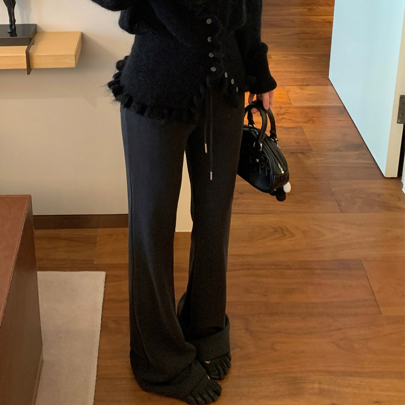 槿一 冬日不粘毛瘦腿百搭加绒内胆微喇长裤女松紧腰休闲裤显瘦潮