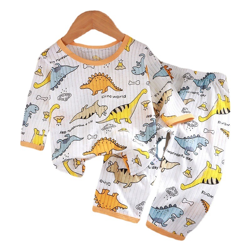 Summer Children's Cotton Home Clothes Set Boys and Girls Thin Seven-Sleeve Pajamas Two-Piece Baby Air-Conditioned Clothes