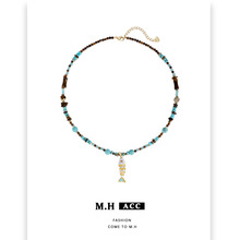 复古精致百搭年年有鱼虎眼石串珠项链波西米亚风秋季百搭毛衣链女