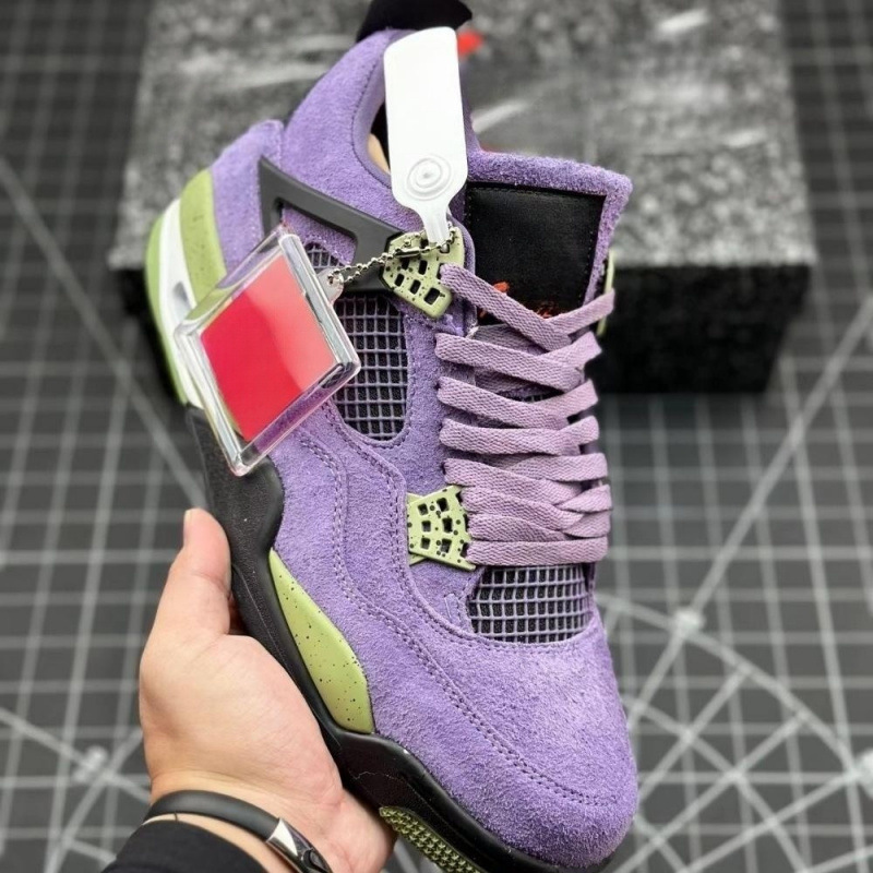 Factory Direct Sales Aj4 Pure Original Basketball Shoes Dark Green Joe 4 Purple Denim Non-Slip Wear-Resistant Men's and Women's Casual Running Shoes