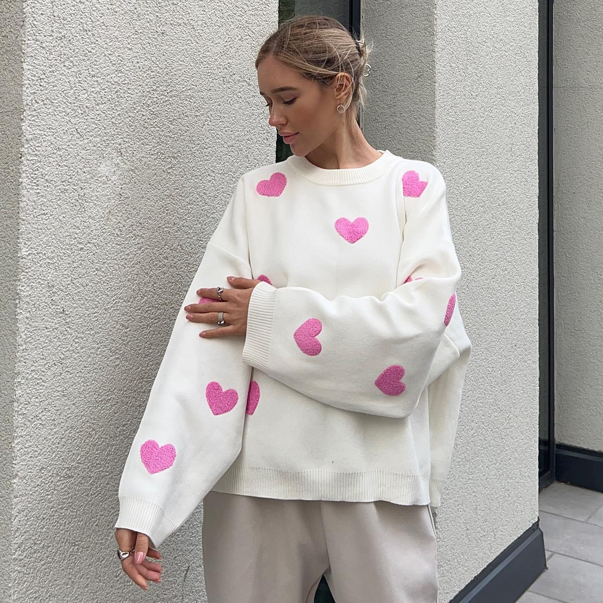 Women's Sweater Long Sleeve Sweaters & Cardigans Embroidery Streetwear Heart Shape Bow Knot display picture 2