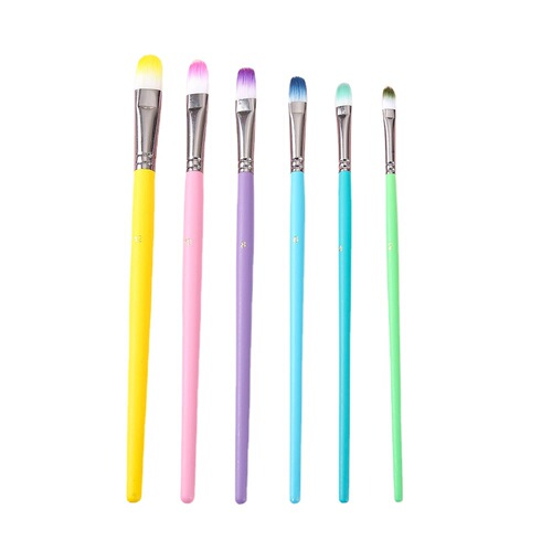 Cross-border Macaron 6-piece set nylon hair oil paint brush watercolor water chalk art painting brush wooden pole paint brush