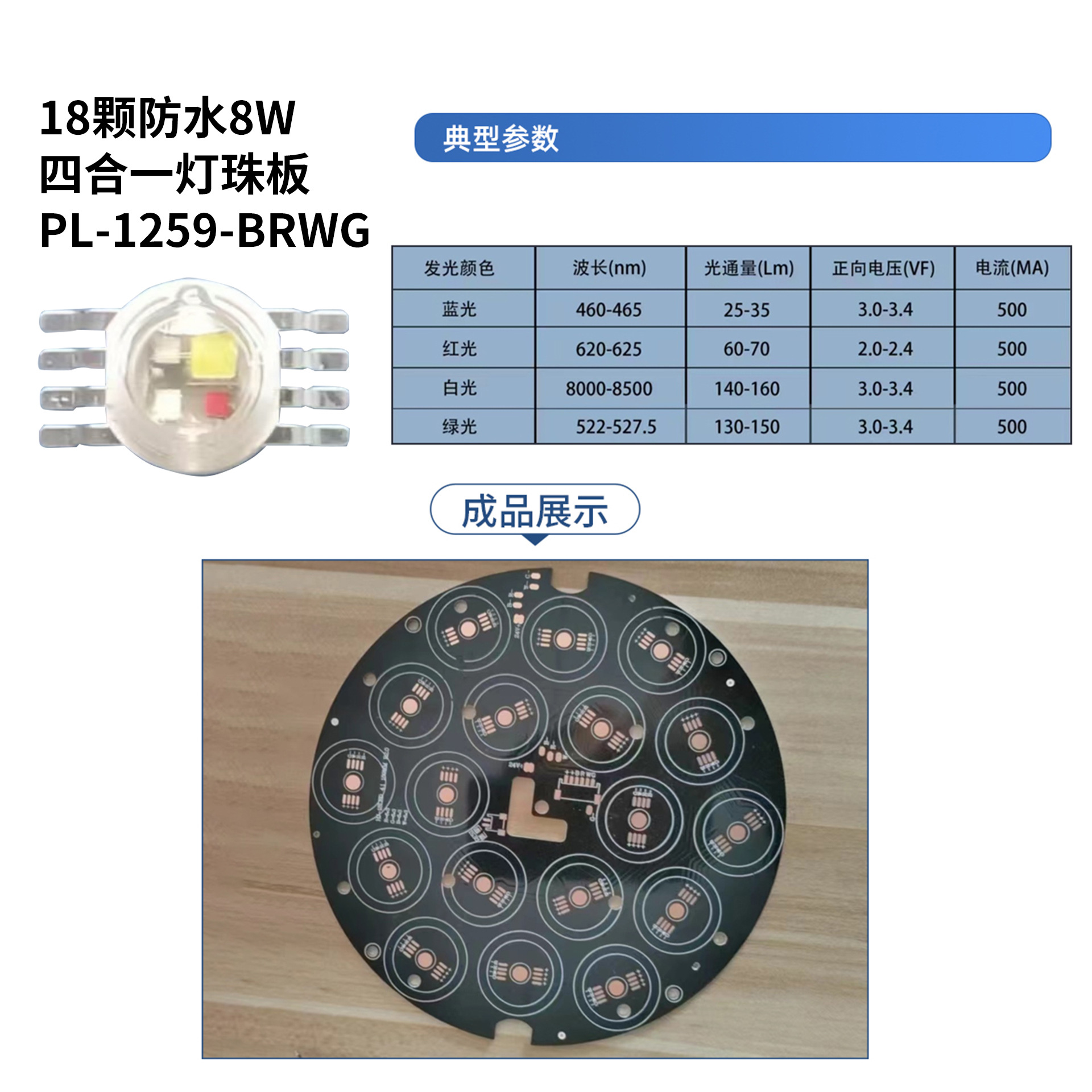 ����18�ŷ�ˮ8W�ĺ�һ�����PL-1259-BRWG�ưɻ����ݳ�LED�����