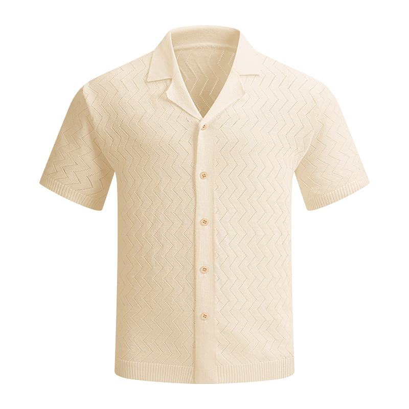 2026 verano transfronterizo Amazon 3D hombre suéter de manga corta jersey cardigán de punto camisa de manga corta de solapa