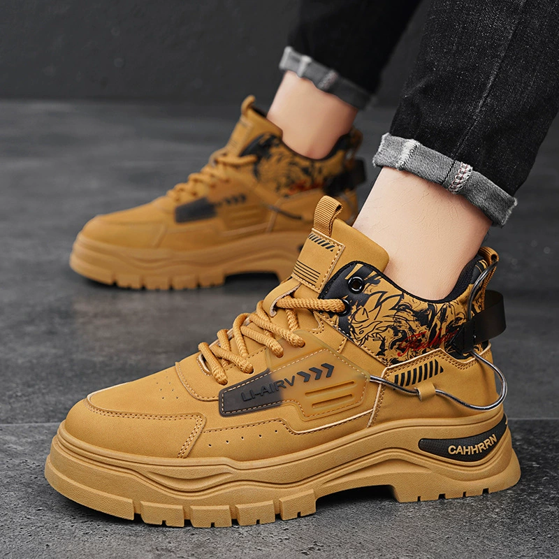 Martens, demi-season fashionable high wear-resistant non-slip yellow shoes platform, autumn