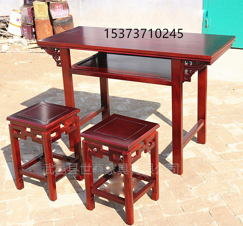Guoxue table and chair elm calligraphy table calligraphy and painting table solid wood double -story school training class table and chair antique painting case double platform