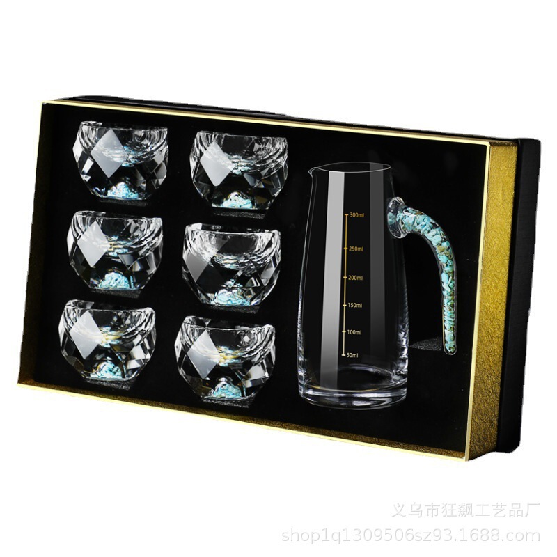 礼盒装白酒杯套装家用高级感水晶玻璃酒壶分酒器金箔中式品酒酒具|undefined