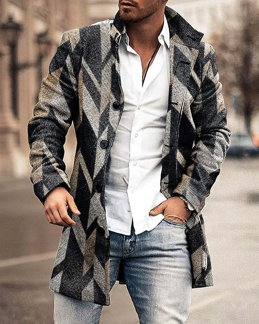 2024 europeo y americano de comercio exterior de otoño e invierno de los nuevos hombres de lana collar medio-longitud de la capa de bolsillo casual moda caliente