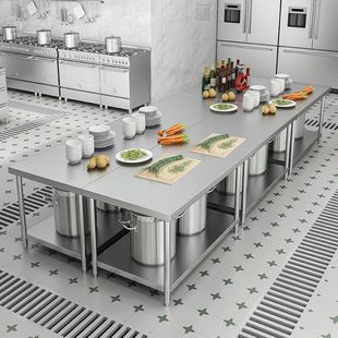 Extra Thick Stainless Steel Workbench Stainless Steel Operating Table Commercial Kitchen Restaurant Vegetable Cutting Table Double Layer Storage