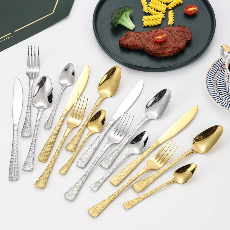 跨境304不锈钢西餐具蛇皮鱼鳞岩石纹手柄刀叉勺酒店家用牛排刀勺