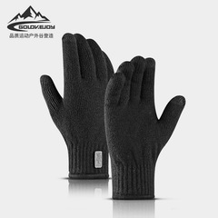 New Men's Knit Touchscreen Gloves for Autumn/Winter Outdoor Warmth, Anti-Slip, Double-Layer Fleece Climbing, Cycling, and Sports - DZ20