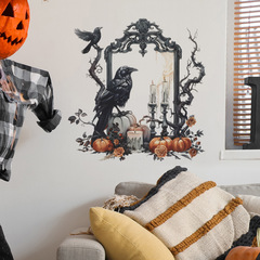 新款MG-F077萬聖節烏鴉南瓜蠟燭鏡框客廳背景裝飾牆貼紙批發自粘