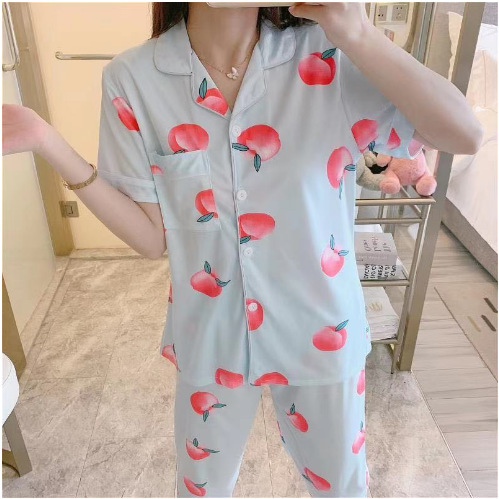 Summer Pajamas Women's Short-sleeved Trousers Cardigan Korean-style Sweet Xueqing Freshmen Home Clothes Short and Long Suit