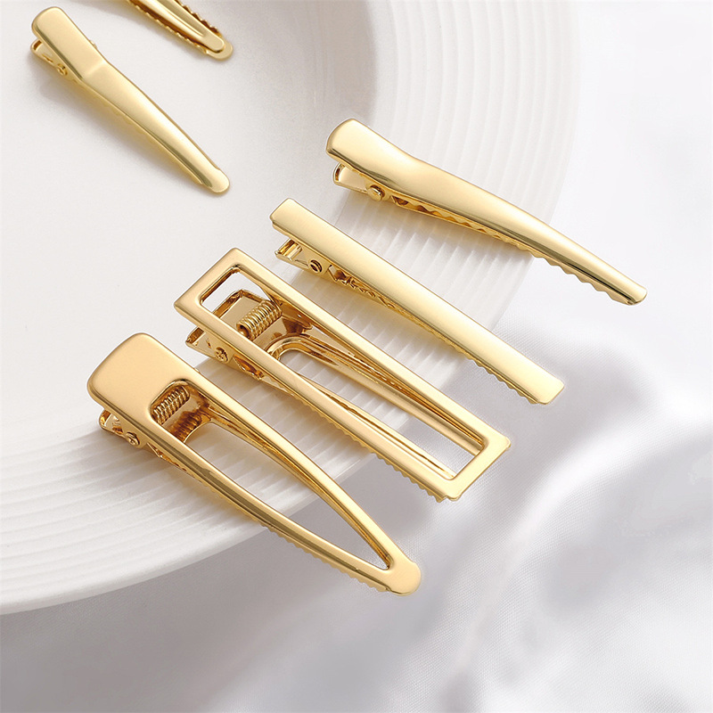 South Korea Ins Style Color-preserving Electroplating Golden Water Drops Hollow-out One-character Clip Square Clip Duckbill Clip Diy Hairpin Side Clip Headwear
