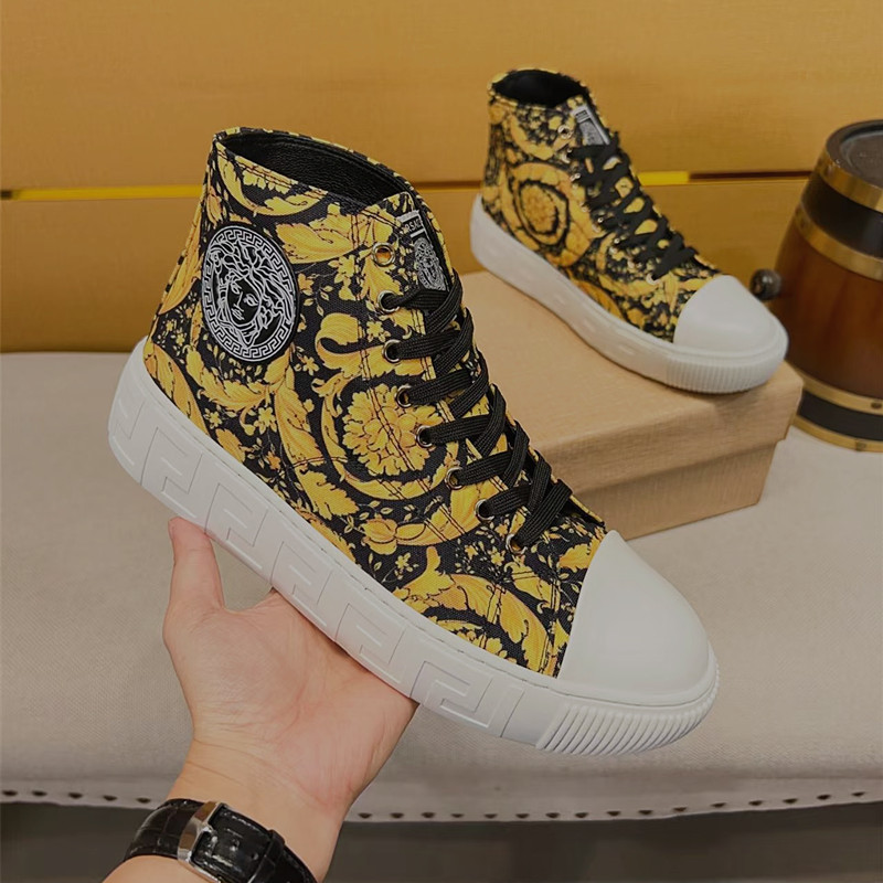 Foreign Trade Cross-Border Medusa Men's Shoes with Beauty Head Print, Thick-Soled White Sneakers, Genuine Leather Printed Thick-Soled Lace-Up High-Top Sneakers