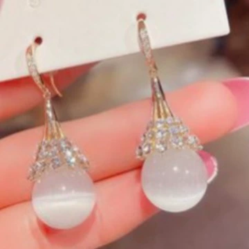 Drop Earrings, Pearl and Cat's-Eye Accent, Elegant High-End Dangle