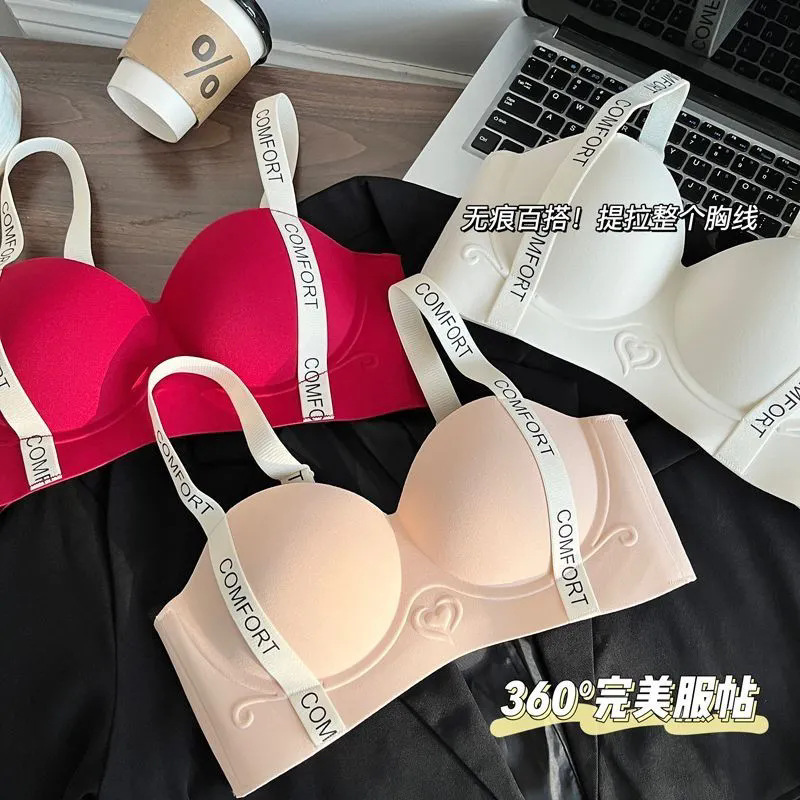 Ropa interior sin marcas, pecho pequeño, plástico anti-deslizante, sin anillo de acero ajustable, bra de mujer con cinturón inglés image 3