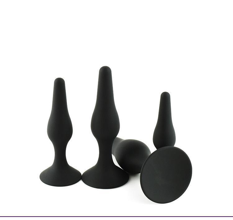 Silicone Anal Plug 4-Piece Set with Suction Cups, Black Body-Safe Training Kit — detail image 17