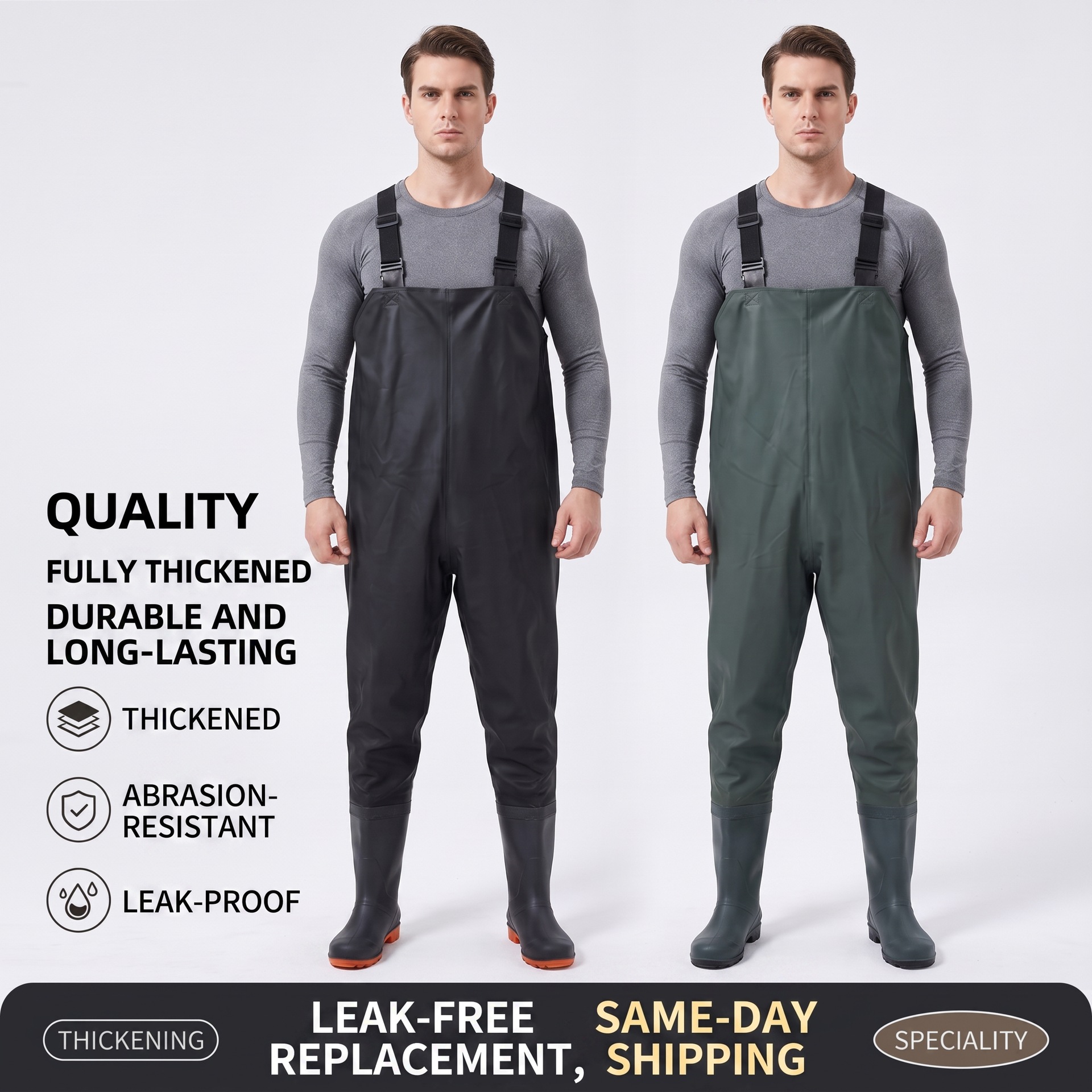 Waterproof waders, half-body rain suit, rain pants with rain boots, leather fishing pants, full-body men's fishing suit, thickened design for reservoir fishing