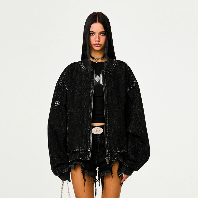 SMFK Cross Classic Oversized Baseball Jacket Trendy Washed Retro Aviator Jacket 25 New