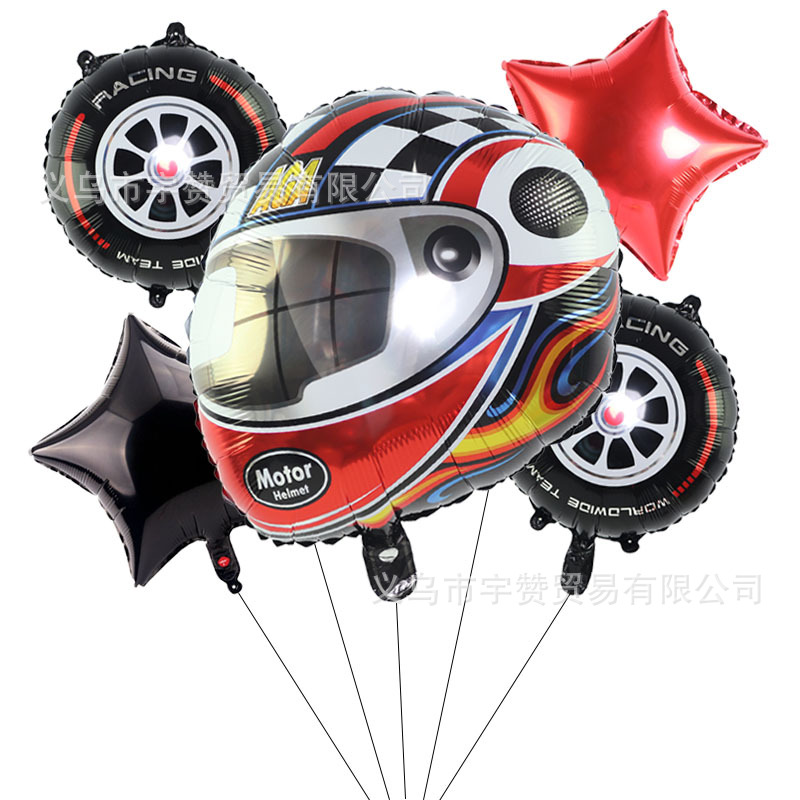 Amazon nuevo tema Racing coche casco neumático película de aluminio globo rueda ecuación rápido Racing globo
