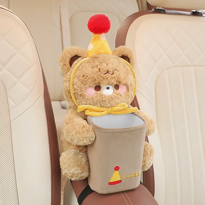 Car Tissue Box Plush Bear Car tissue box/set - hat-bear-tissue-box-and-trash-can-two-in-one