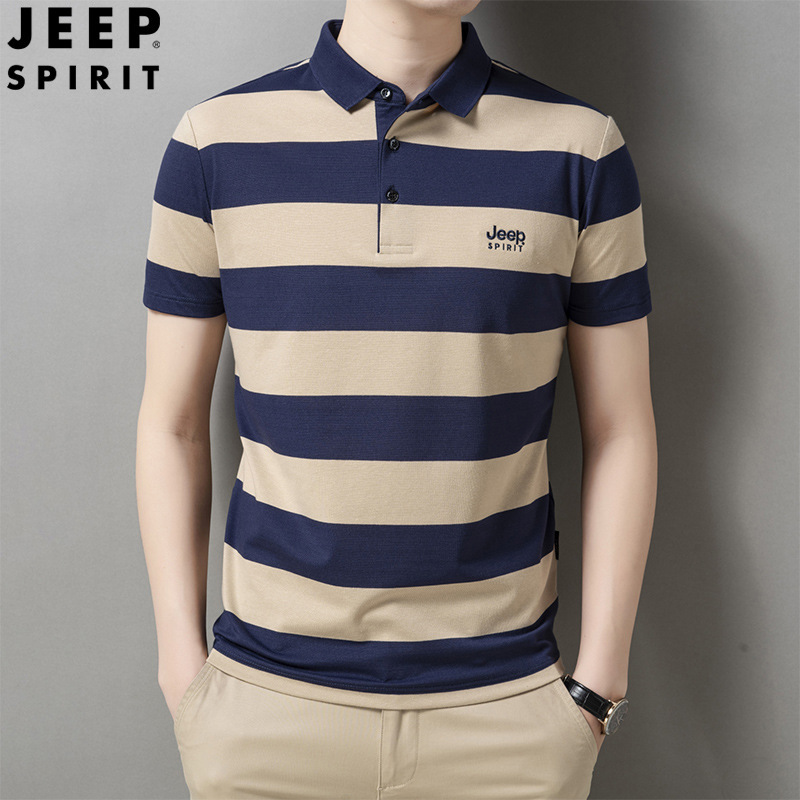 Spring and Summer New Middle-Aged Short-Sleeved T-Shirt Men's Summer Dad Wear Stripesd Lapel Casual Business Polo Shirt 28951