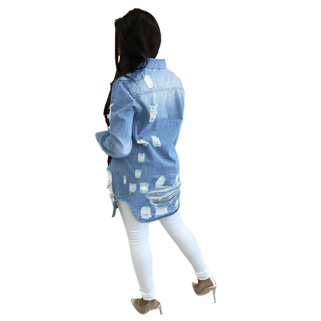 women s mid-length ripped denim jacket nihaostyles clothing wholesale NSWL79028