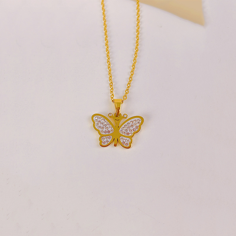 Fashion Butterfly Stainless Steel Plating Zircon Pendant Necklace 1 Piece