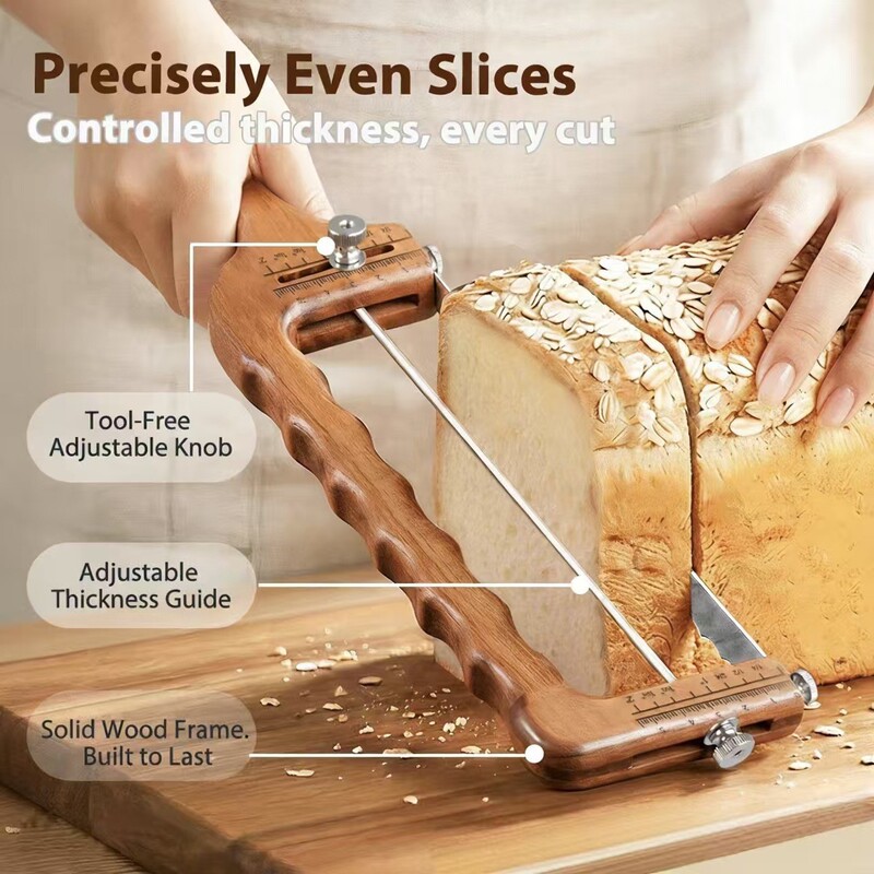 New Wooden Bread Slicer Household Wooden Bread Slicing Knife Wooden Serrated Knife Bread Bow Knife Cutting Tool