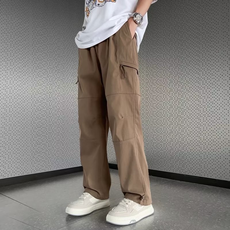 2025 Spring and Autumn New Loose Straight Tactical Cargo Pants Men's Drawstring Trendy Functional Outdoor Dropshipping