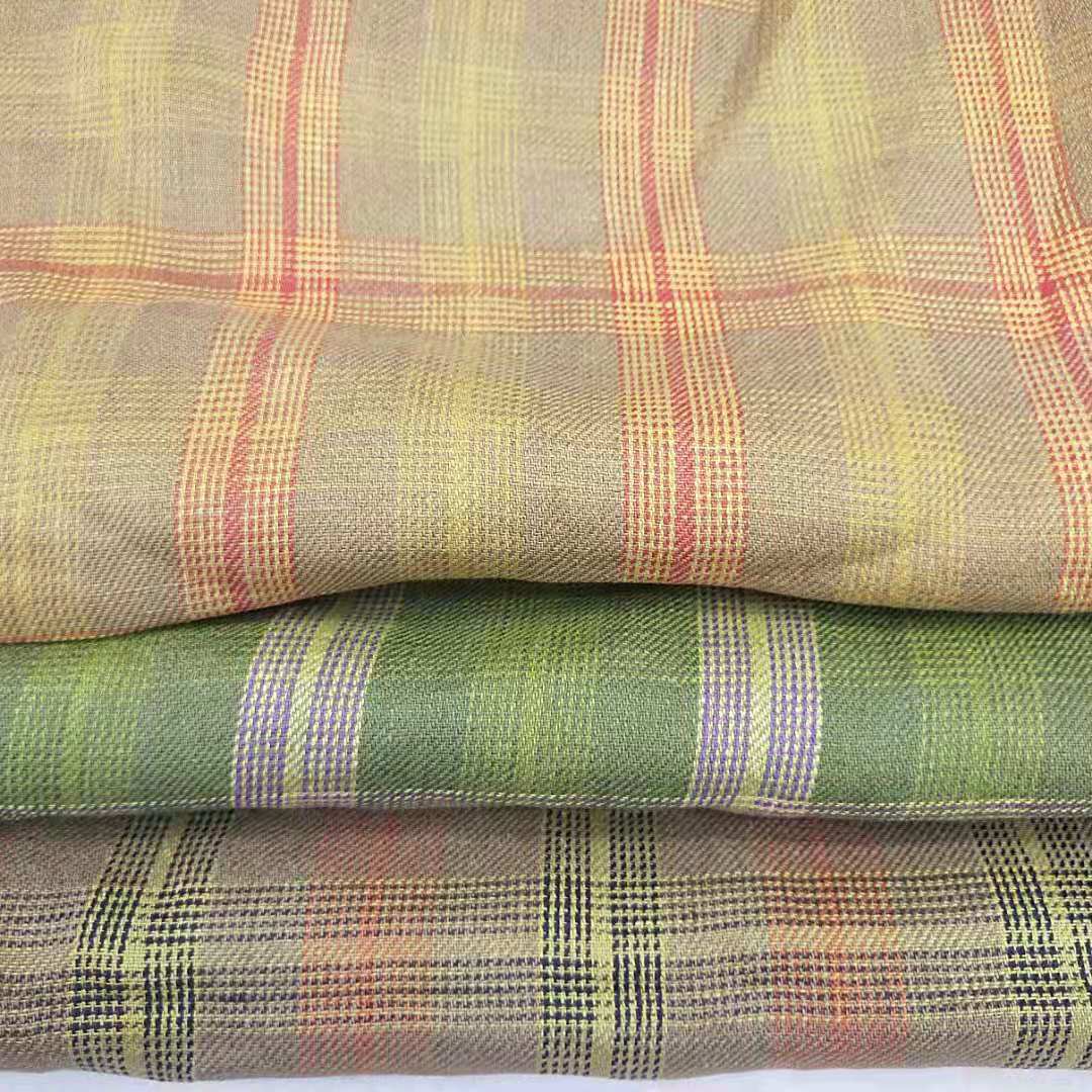 新艺棉麻 纯亚麻色织格子亚麻面料艳色春夏新款色织斜纹麻布料