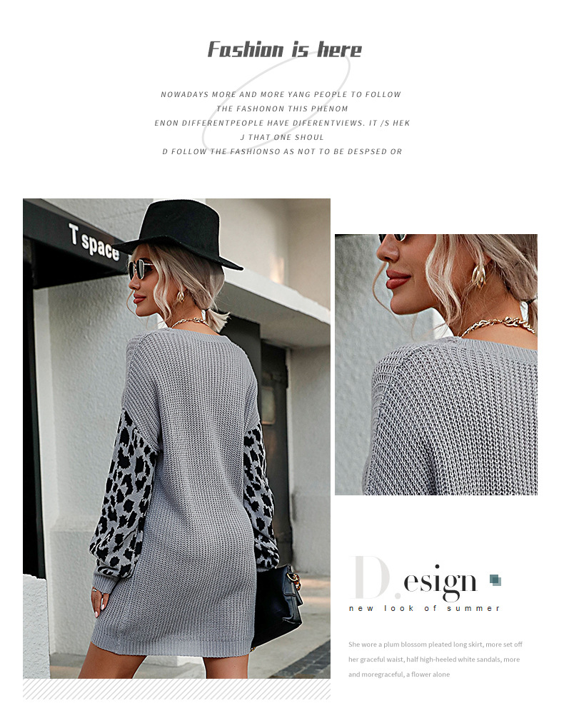 Abito maglione slim fit a maniche lunghe con stampa leopardata a blocchi di colore_voghion.com