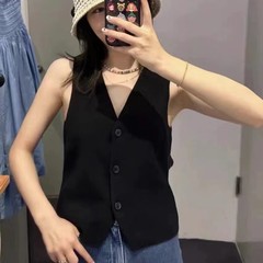 cs風女裝春季新款1151934001標準版型V領針織背心馬甲1151934002