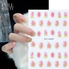 跨境新款美甲貼紙 ins春夏溫柔腮紅鬱金香背膠貼指甲貼紙批發nail