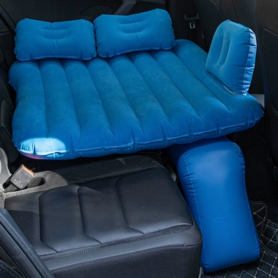 Vehicle-mounted inflatable bed car air mattress - two-seat-flocking-blue